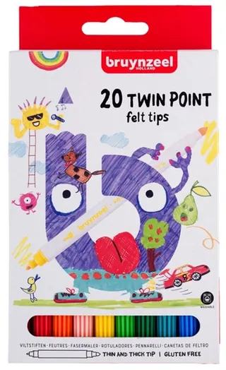 Bruynzeel Kids 20 Twin Point viltstiften set met kleurrijke verpakking