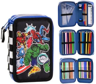 Avengers etui 44-delig met superhelden op de cover en gevulde vakken met kleurpotloden en stiften