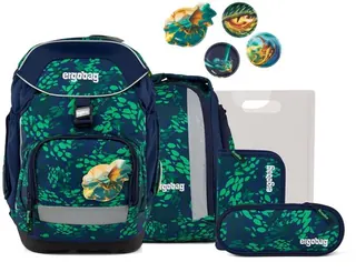 Ergobag Pack 6-delige schooltas-set in blauw met groene bladprint