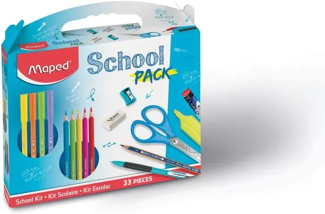 Maped School Pack 33-delig verpakking met kleurpotloden, stiften, schaar, gom en slijper